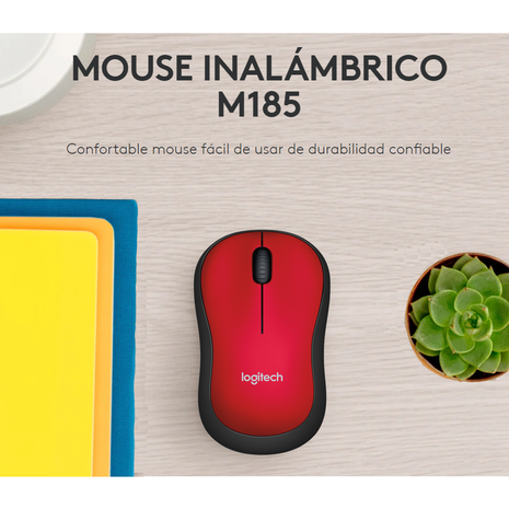 Logitech M185, Mouse Inalámbrico, Win Mac Chrome Linux Rojo