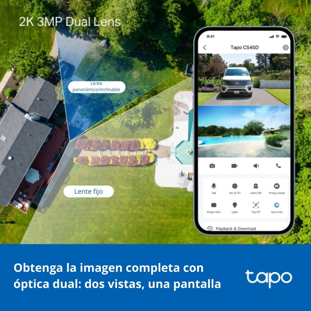 Cámara de Vigilancia Tp-Link Tapo C545D, Wi-Fi para Exterior con Doble Lente y Visión Nocturna a Color + Micro SD 128GB