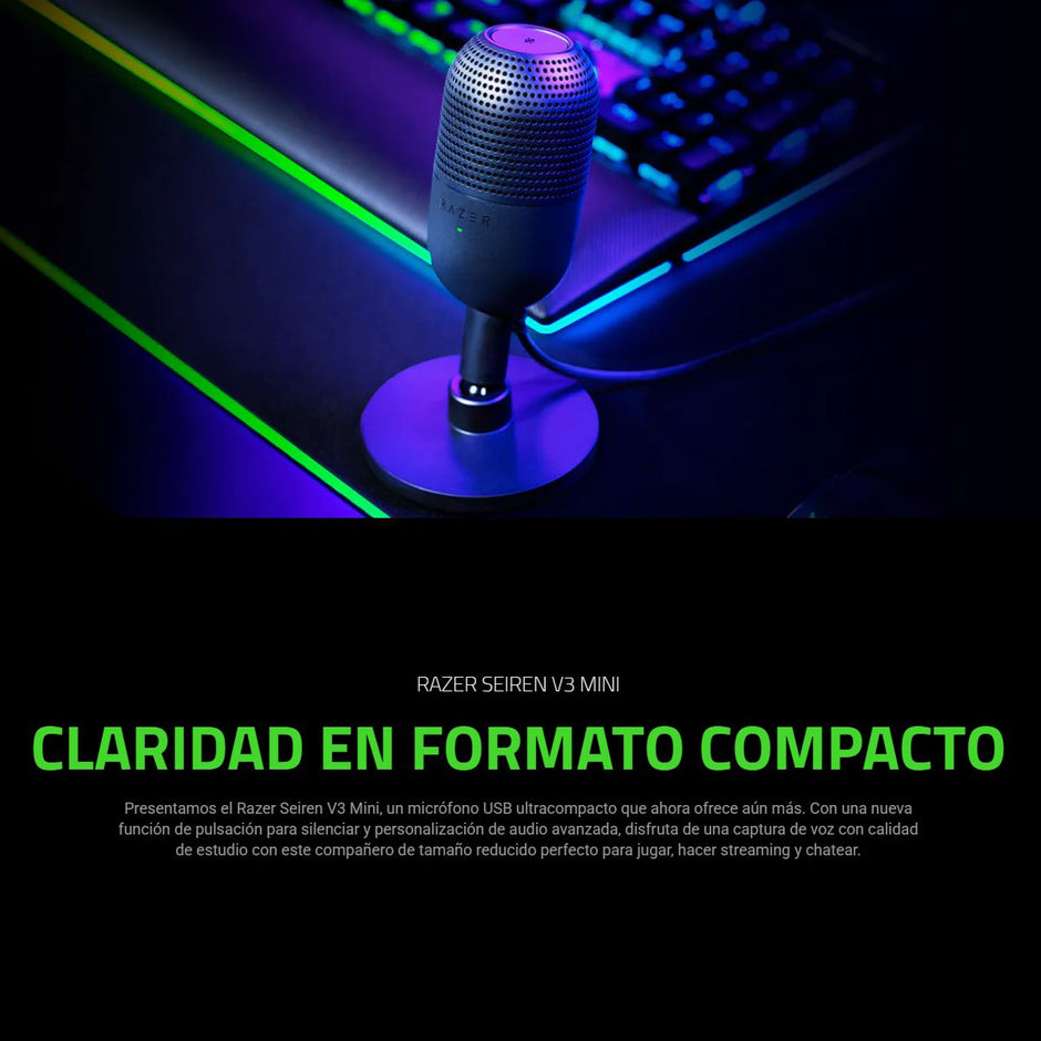 Micrófono Razer Seiren V3 Mini Condensador Supercardioide USB Ultra Compacto Blanco