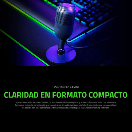 Micrófono Razer Seiren V3 Mini Condensador Supercardioide USB Ultra Compacto Blanco