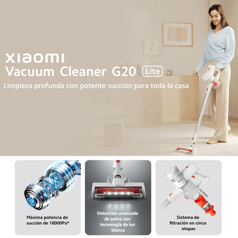 Aspiradora Inalámbrica Xiaomi Vacuum G20 Lite 18000Pa LED Detección Polvo Filtración 99.9% Hasta 45min