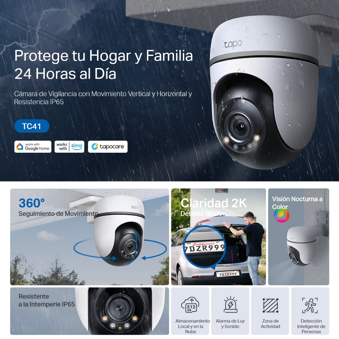 Cámara IP WiFi TP-Link Tapo TC41 Robótica 360° para Exteriores con Vista 2K y Detección IA