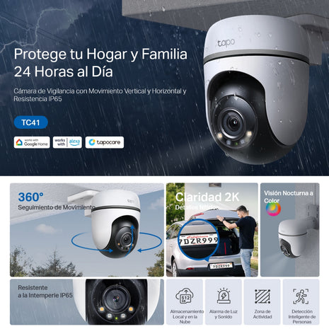 Cámara IP WiFi TP-Link Tapo TC41 Robótica 360° para Exteriores con Vista 2K y Detección IA