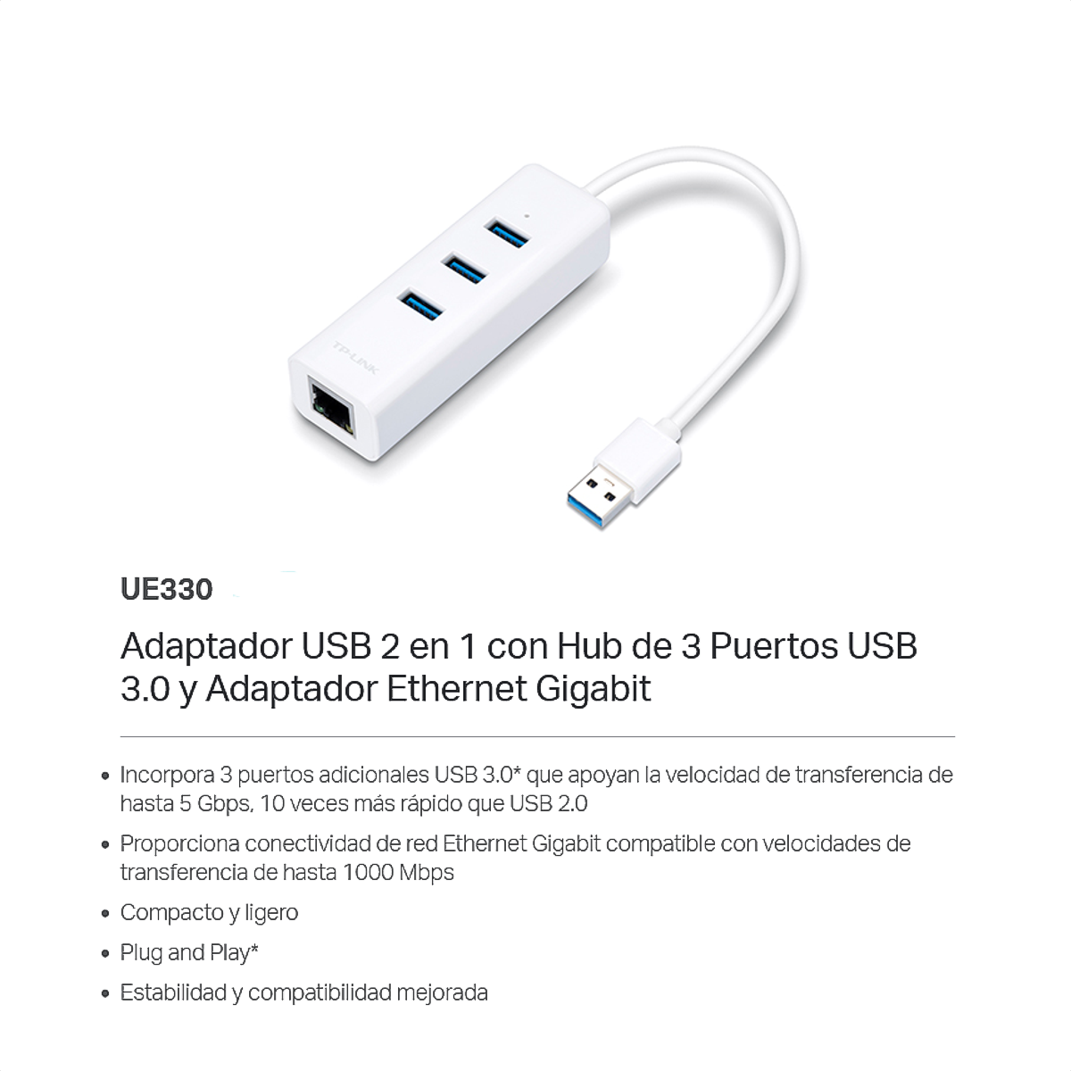 Hub Usb 3.0 2en1: 3 Usb + 1 Ethernet Gigabit, Tp-link Ue330