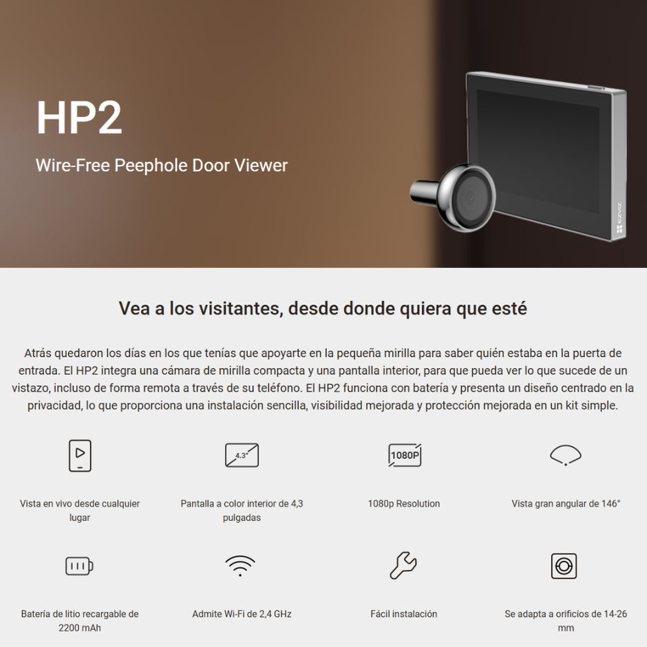 Mirilla De Puerta Inalámbrica, Cámara Full Hd 146° Ezviz Hp2