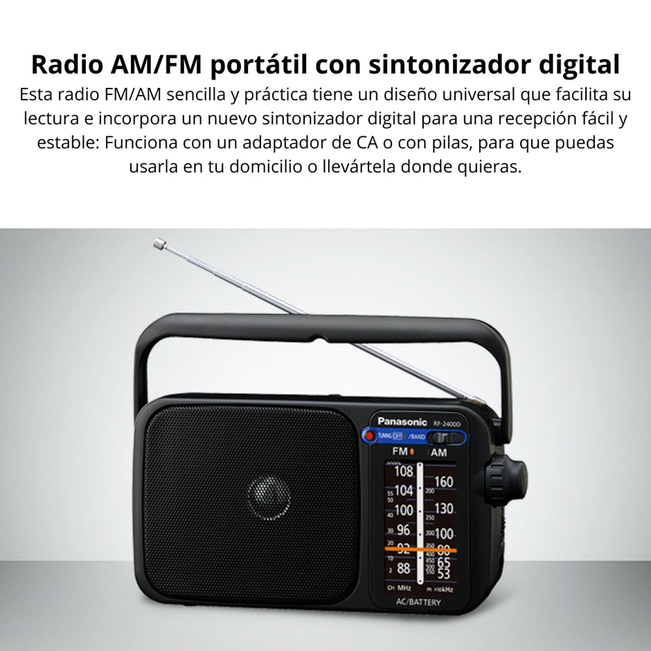 Radio Portátil Panasonic RF-2400D AM/FM Sintonizador Digital AFC Corriente/Pilas LED Altavoz 10cm - Plata
