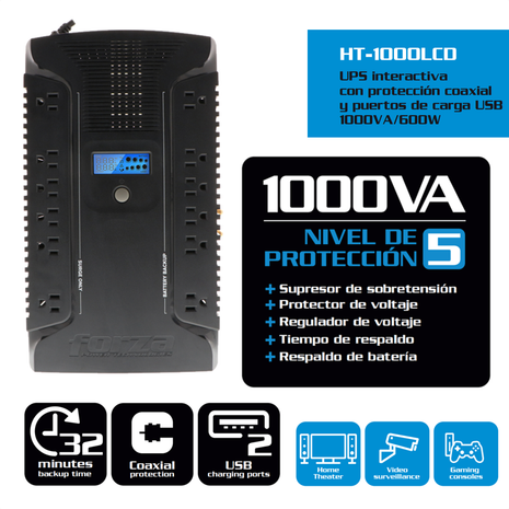 Ups Interactiva Forza Ht-1000lcd 1000va/600w 12 Tomas ±32min