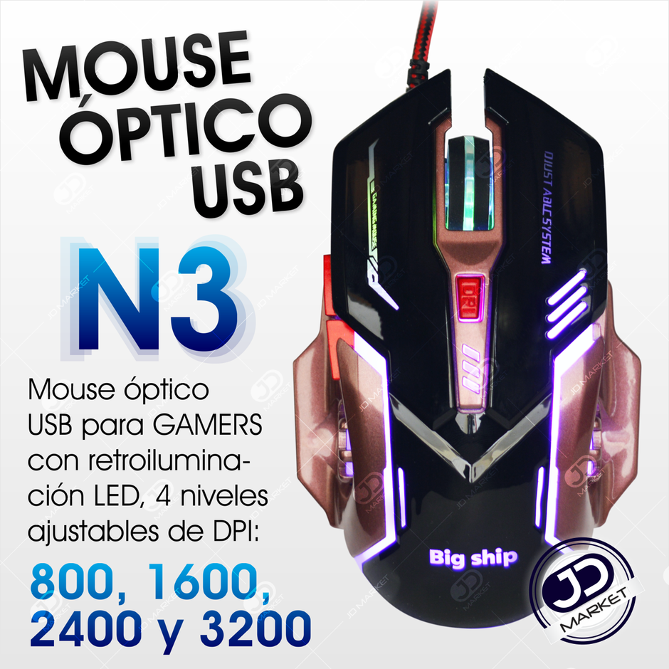 Mouse Gamer Usb 7 Botones Star Tec G6, 800/1200/1600/2400dpi N3