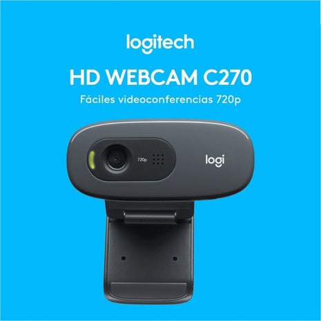 Cámara Web Logitech C270 HD 720p 30fps Micrófono Reductor de Ruido USB RightLight 2 Meet/Teams - Negro