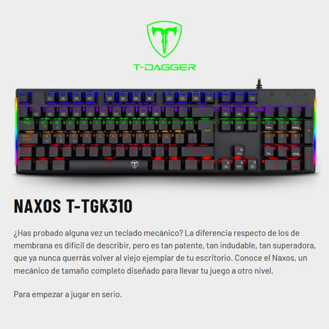 Teclado Gamer Mecánico T-Dagger Naxos T-TGK310 Rainbow Switch Red / Gris-Negro