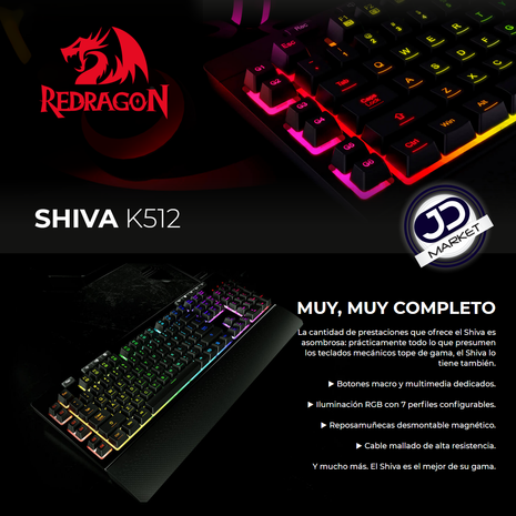 Combo Gamer Teclado Membrana Redragon Shiva K512RGB + Mouse Centrophorus2 M601RGB 7200 DPI Pesas