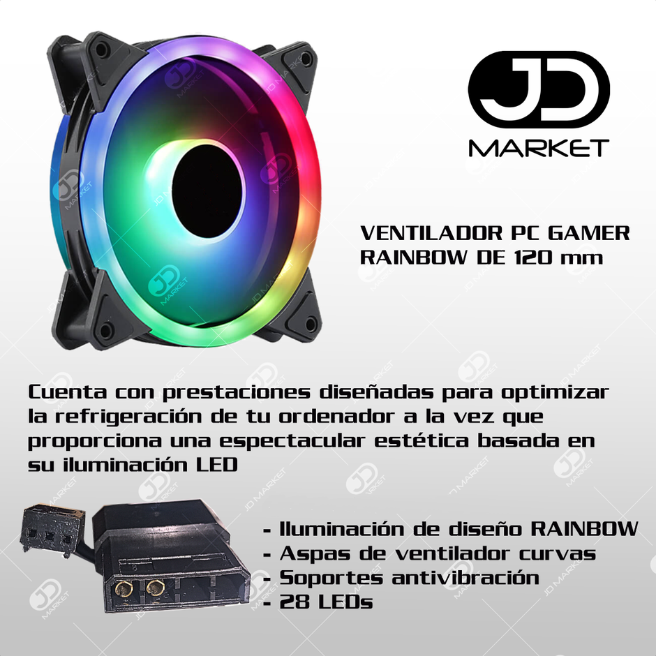 Ventilador Fan Cooler 120mm. Caja Pc Gamer / Luz Led Rainbow