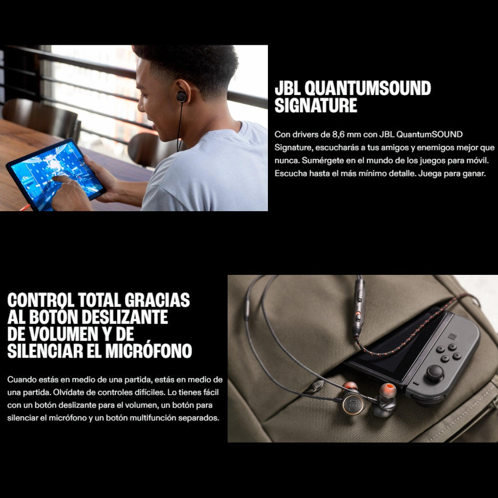 Audífonos Gamer In-Ear JBL Quantum 50 QuantumSOUND Micrófono Orientado Voz Slider Volumen 3.5mm - Negro