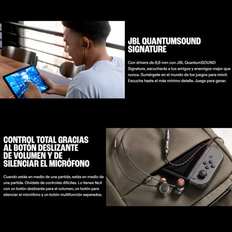 Audífonos Gamer In-Ear JBL Quantum 50 QuantumSOUND Micrófono Orientado Voz Slider Volumen 3.5mm - Negro