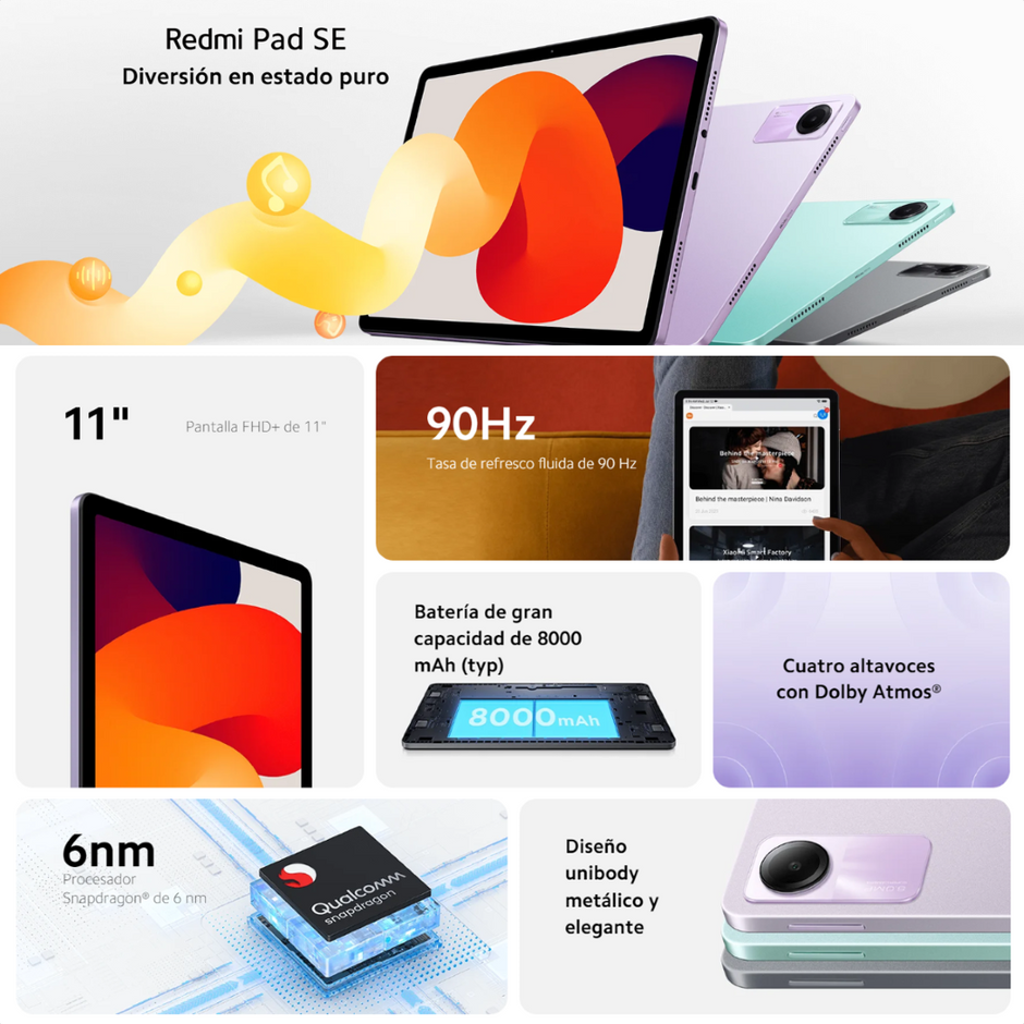 Xiaomi Redmi Pad Se, Tablet 11'' Fhd+, 128gb/4gb, 8mpx, Gris