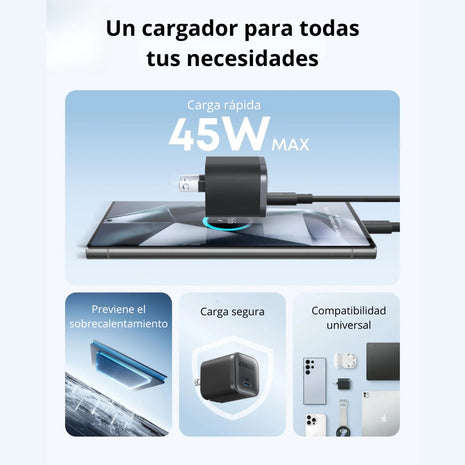 Cargador Anker Nano Carga Rapida de 45w, Entrada Usb-c, Negro
