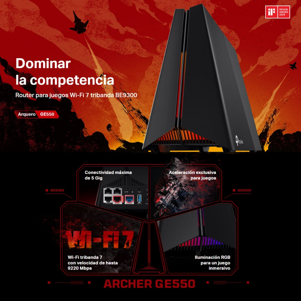 Router Gamer Wi-Fi 7 Tri-Band BE9300, TP-Link Archer GE550