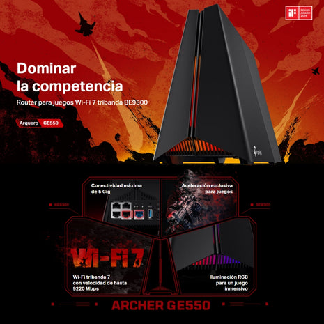 Router Gamer Wi-Fi 7 Tri-Band BE9300, TP-Link Archer GE550