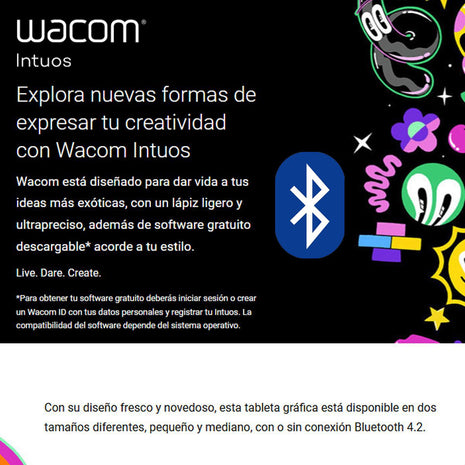 Tableta Gráfica Wacom Intuos Small CTL-4100WL Bluetooth 2540 LPI Lápiz 4K 4096 Niveles - Negro/Verde