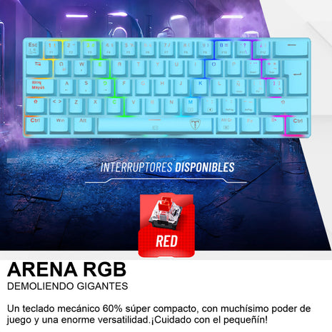 Teclado Mecánico 60%, T-dagger Arena Blue Tgk321b Rgb, Español, Red Switch