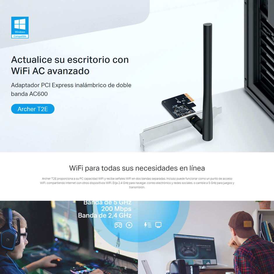 Tp-link, Tarjeta De Red Pci-e Wifi Dualband Ac600 Archer T2e