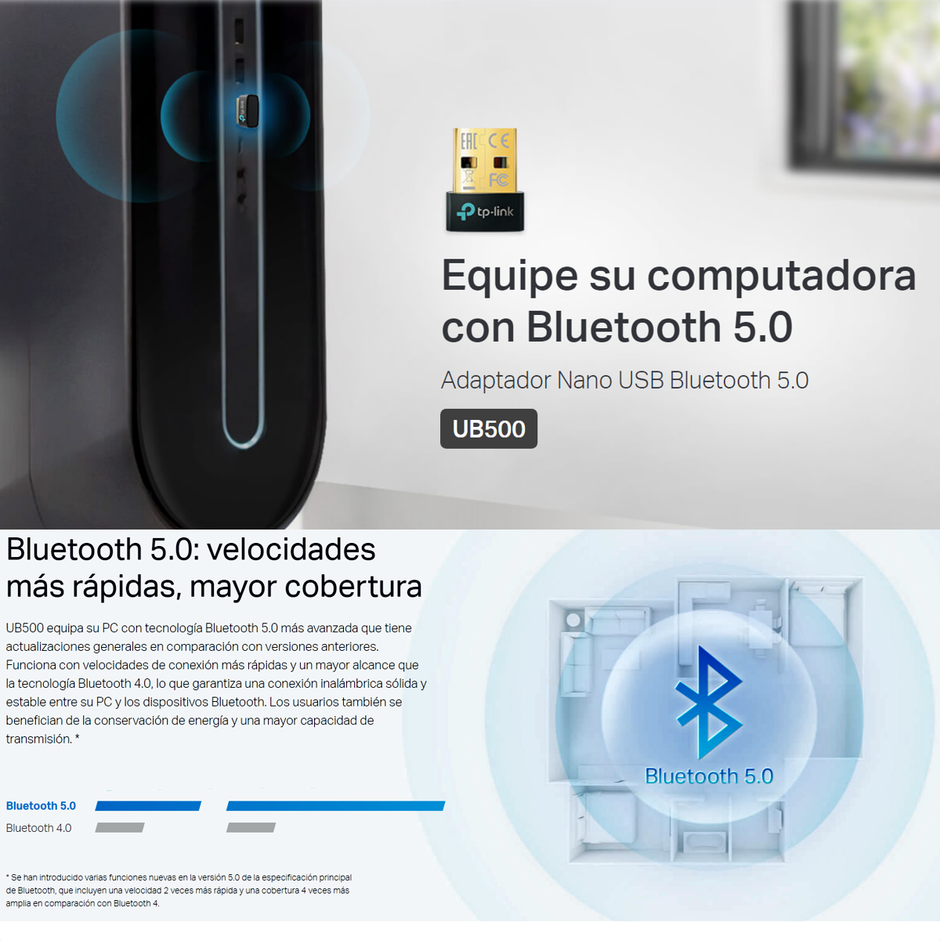 Adaptador Nano USB Bluetooth Versión 5.0, TP-Link UB500