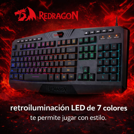Teclado Gamer Redragon K503 Harpe RGB Retroiluminado 104 Teclas Antighosting Multimedia