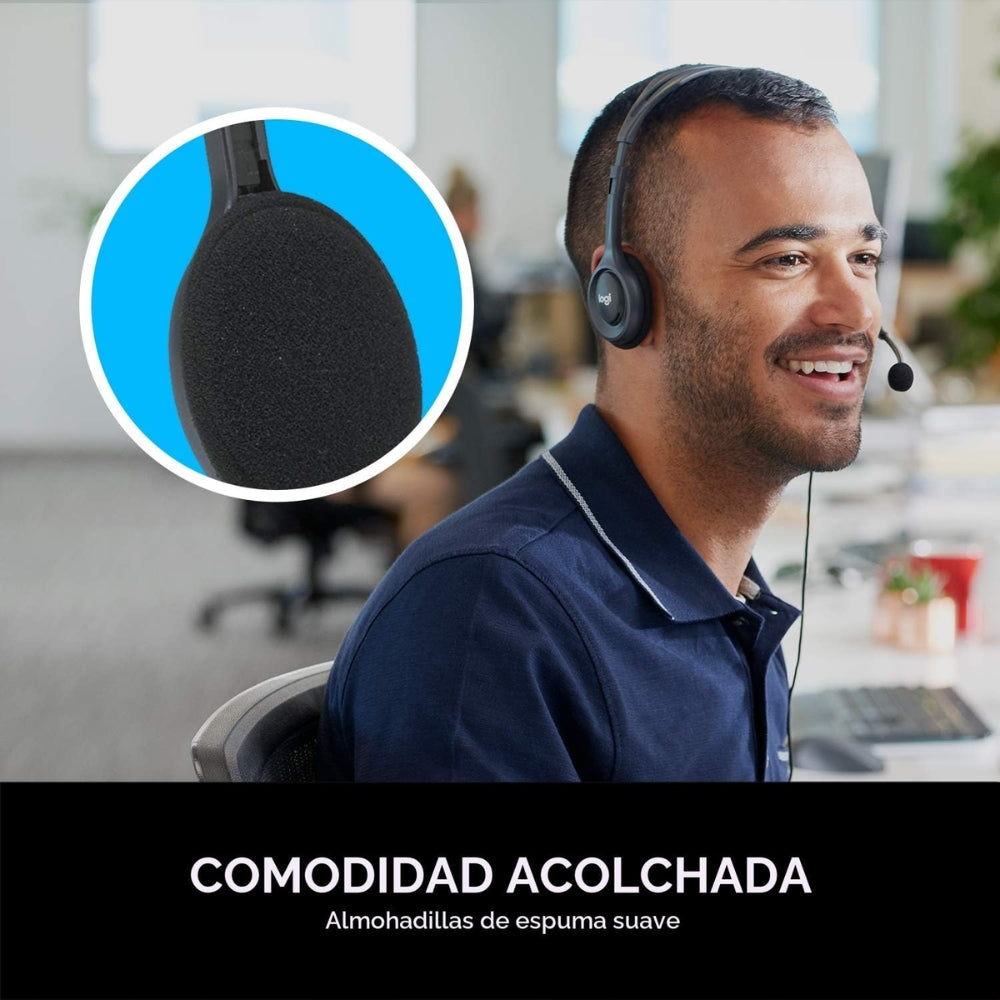 Audífonos Diadema Logitech H111 Estéreo Micrófono Reducción Ruido Conector 3.5mm PC Tablet Celular - Gris