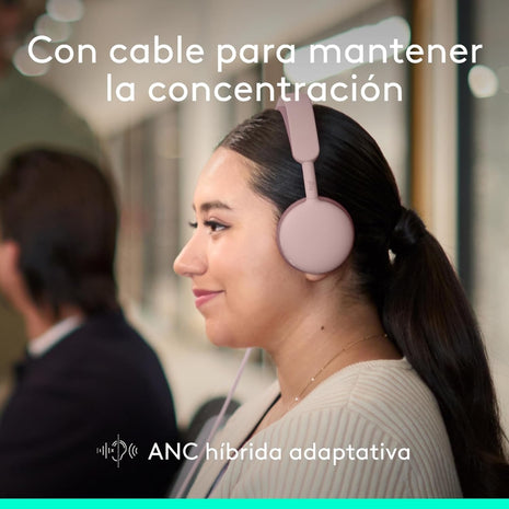 Audífonos Diadema Profesional Logitech Zone Wireless 2 ES Bluetooth ANC Híbrida Adaptativa - Rosado