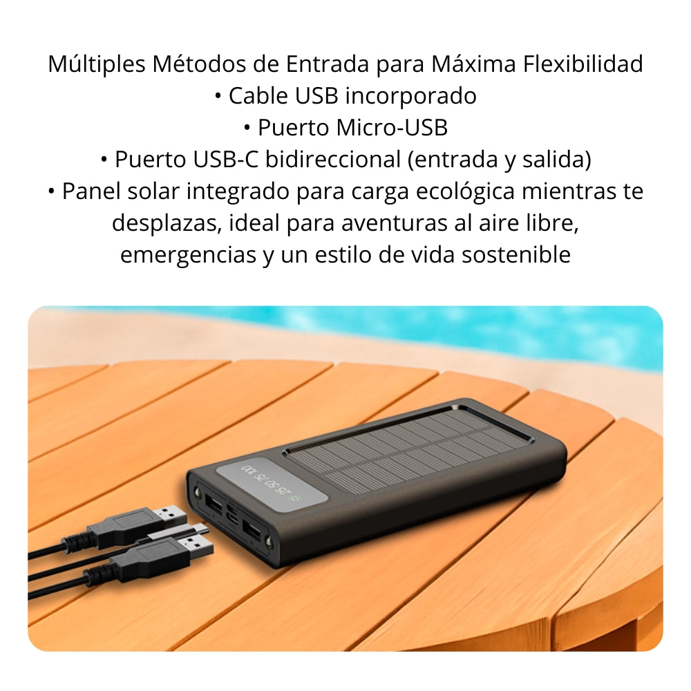 Power Bank con Carga Solar Xtech XPB-100 10000 mAh Linterna Led 4 Cargadores