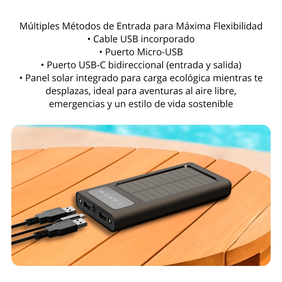 Power Bank con Carga Solar Xtech XPB-100 10000 mAh Linterna Led 4 Cargadores