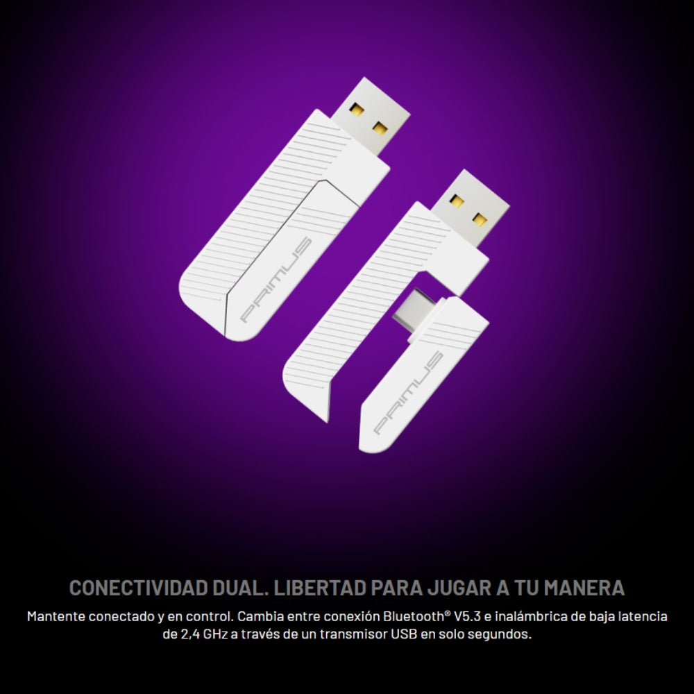 Diadema Gamer Primus Arcus 360BT PBH‑360 con Bluetooth 5.3 y 2.4GHz, Micrófono Desmontable Pro Blanco