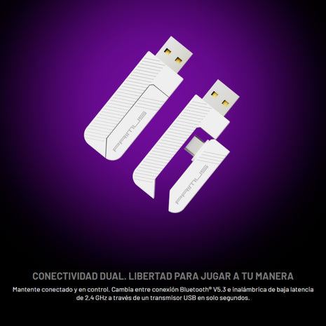 Diadema Gamer Primus Arcus 360BT PBH‑360 con Bluetooth 5.3 y 2.4GHz, Micrófono Desmontable Pro Blanco