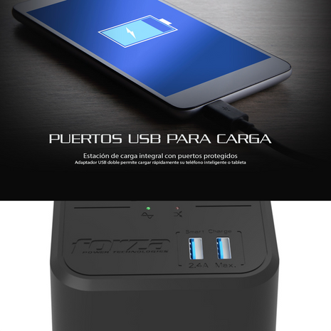 Regulador de Voltaje Automático Forza FVR-1221USB 1200VA con 8 Tomas + 2 USB AVR Protección Eléctrica