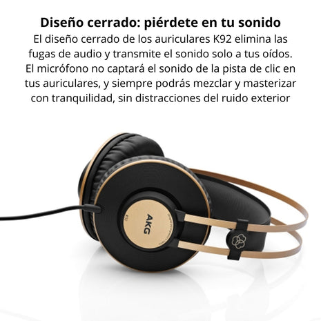 Audífonos de Estudio AKG K92 Profesionales Cerrados Monitoreo 40mm 16Hz-22kHz Cable 3m - Negro/Oro