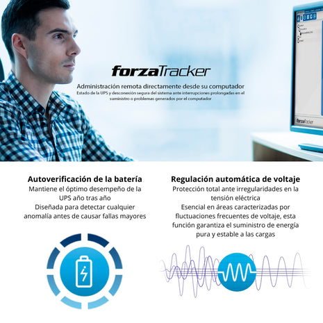 UPS Interactiva Forza NT-2401PRO 2400VA/1200W Regulador AVR 10 Tomas RJ45 Respaldo Batería Software USB