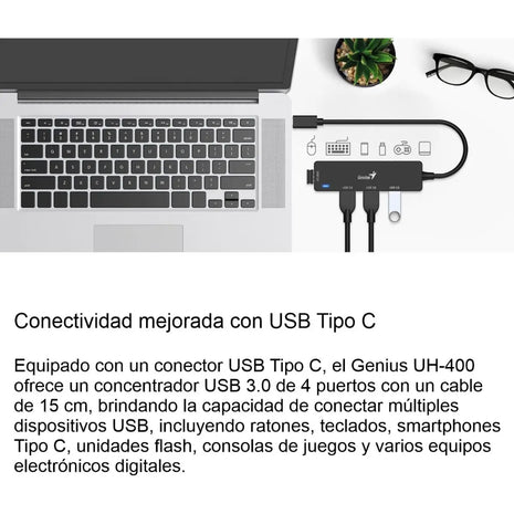 Hub Usb 3.0 Genius Uh-400 De 4 Puertos Color Negro
