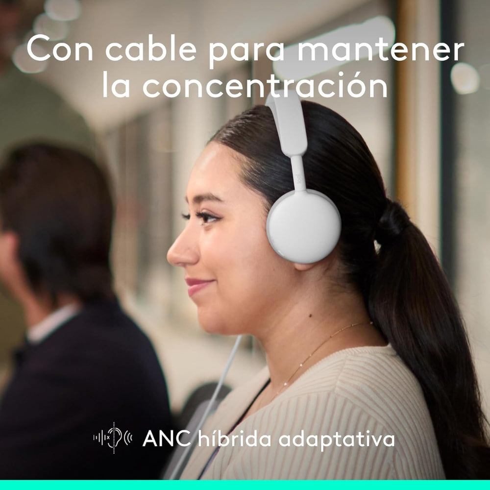 Audífonos Diadema Profesional Logitech Zone Wireless 2 ES Bluetooth ANC Híbrida Adaptativa - Blanco Crudo