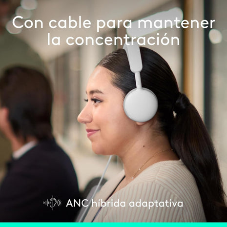 Audífonos Diadema Profesional Logitech Zone Wireless 2 ES Bluetooth ANC Híbrida Adaptativa - Blanco Crudo