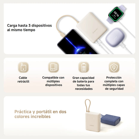 Power Bank Xiaomi 10000mAh 33W con Cable USB‑C Integrado Carga Rápida Diseño Compacto Azul