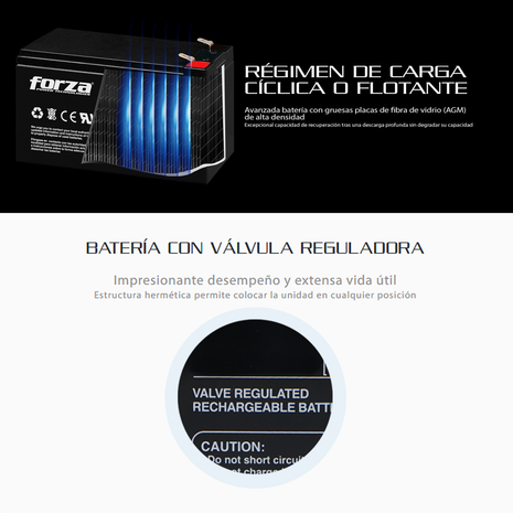 Batería Recargable 12V 7Ah Forza FUB-1270 AGM Sellada para UPS Alarmas y Sistemas de Seguridad