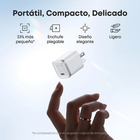 Cargador Anker Nano 45W USB-C GaN Carga Rápida Compacto para iPhone, Android y iPad Blanco