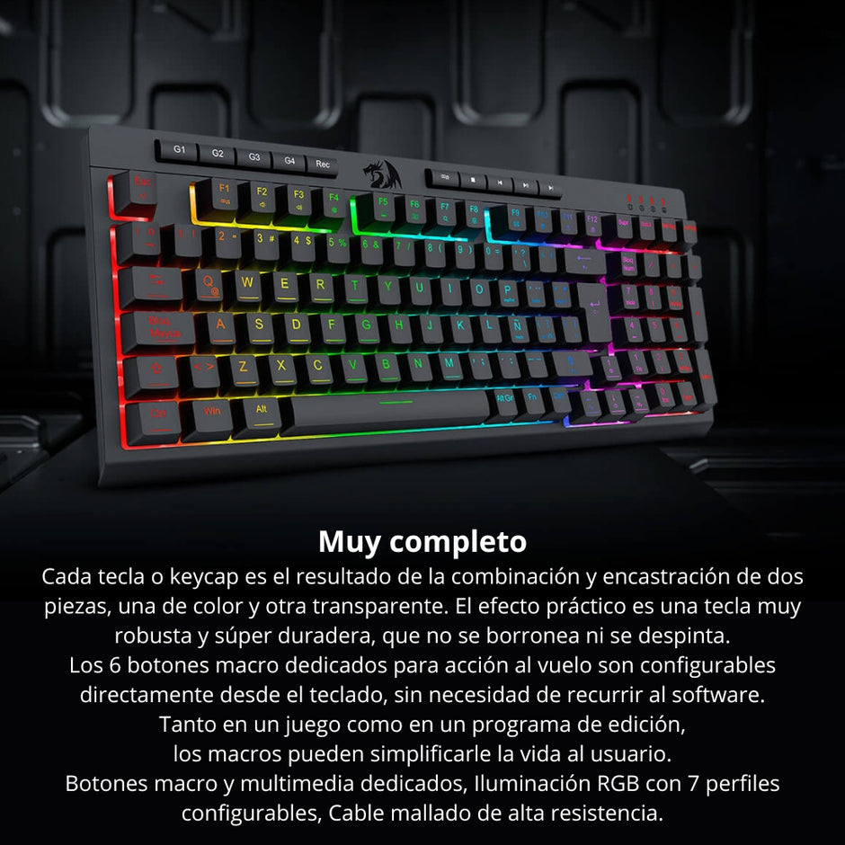 Combo Gamer 4en1 Redragon S147 RGB Teclado Shiva + Mouse K1ng + Diadema Cronus + Pad Mouse Pisces