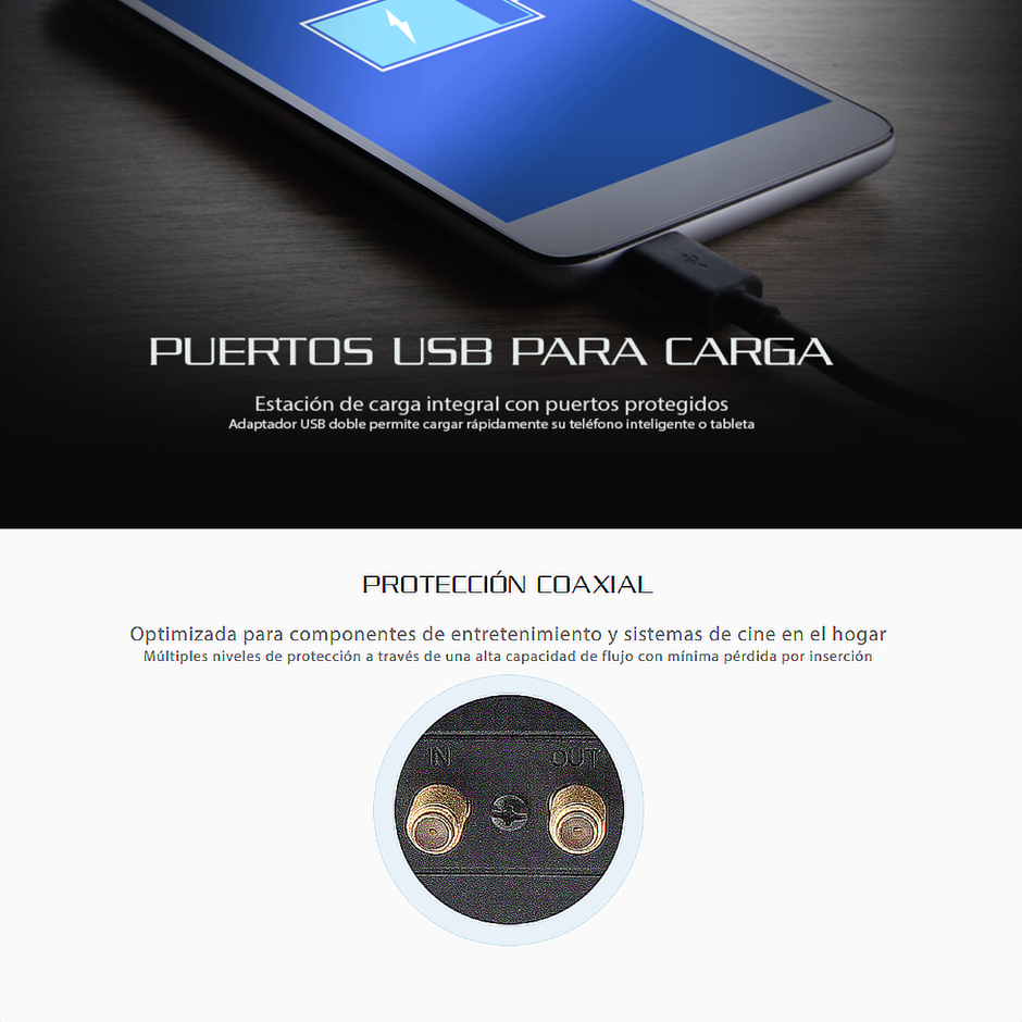 UPS Interactiva Forza HT-1000LCD de 1000VA/600W con 12 Tomas + 2 USB + 1 USB-C