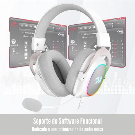 Diadema Gamer RGB Redragon Zeus X con Cable 2m, Controlador de Audio, sonido 7.1 Blanco