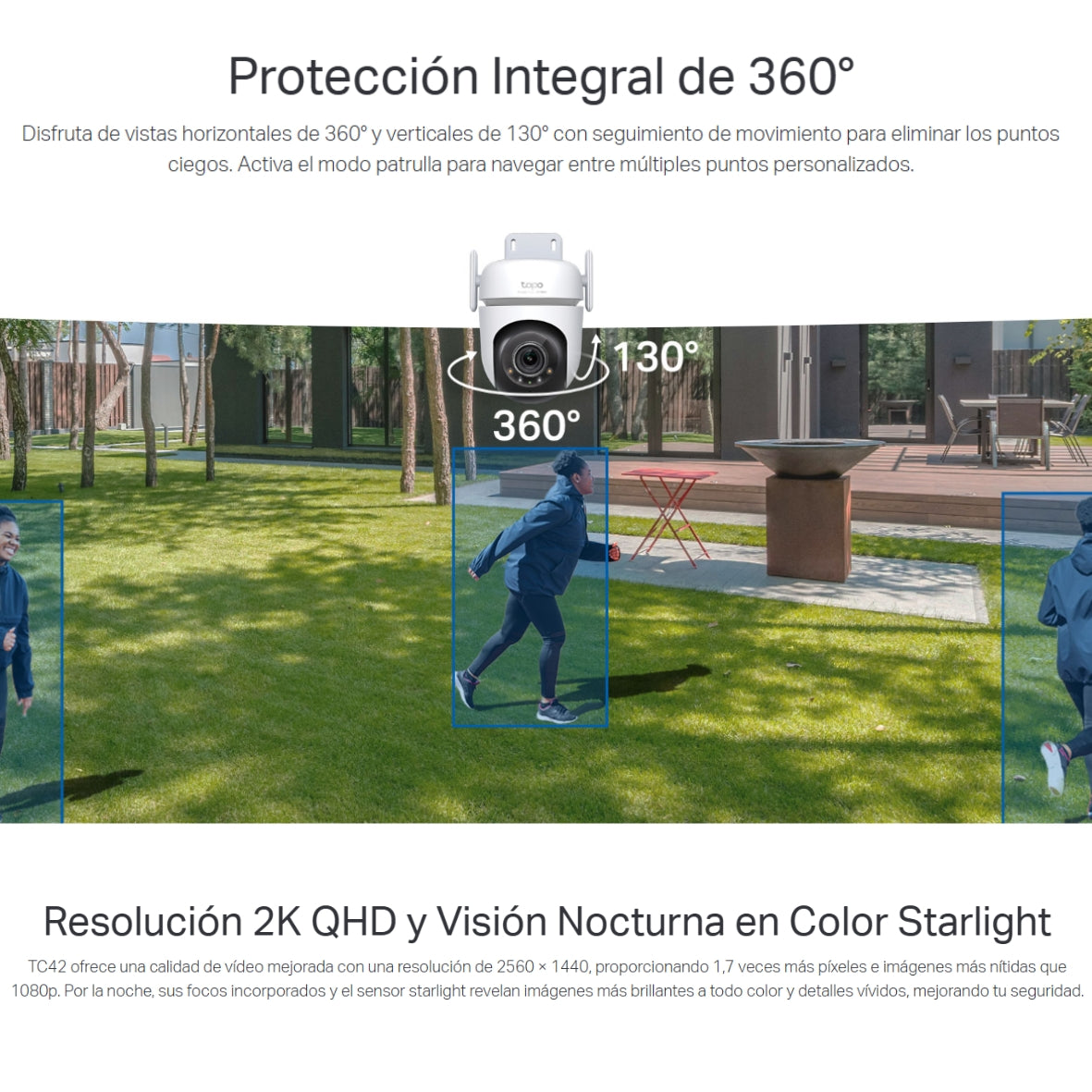 Cámara IP WiFi TP-Link Tapo TC42 Robótica 360° para Exteriores con Visión Nocturna a Color y Detección IA Avanzada