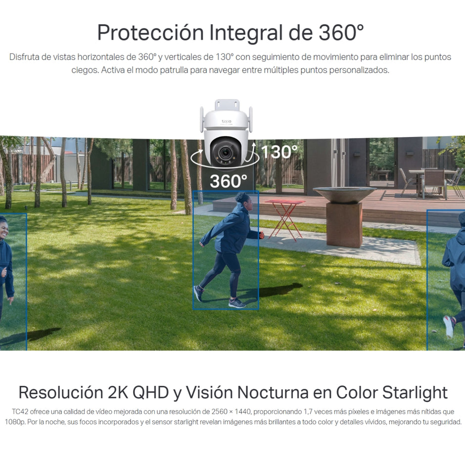 Cámara IP WiFi TP-Link Tapo TC42 Robótica 360° para Exteriores con Visión Nocturna a Color y Detección IA Avanzada