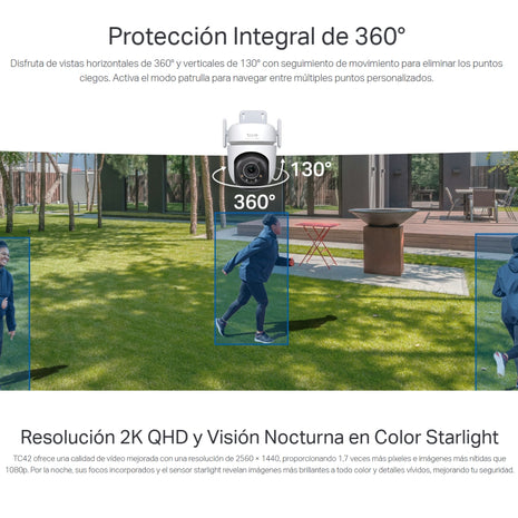 Cámara IP WiFi TP-Link Tapo TC42 Robótica 360° para Exteriores con Visión Nocturna a Color y Detección IA Avanzada