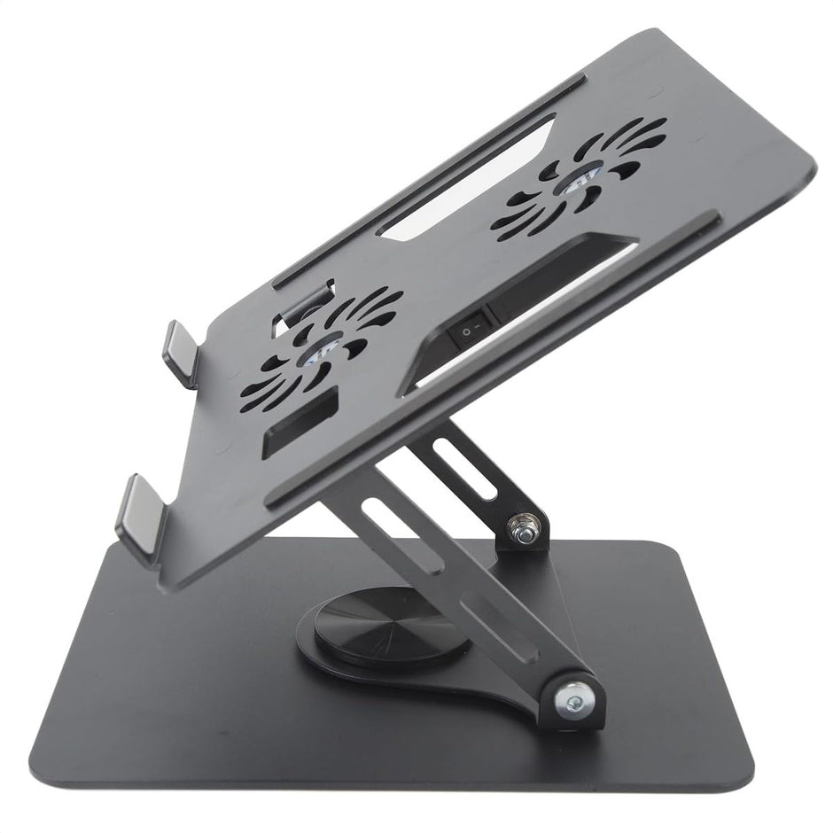 Base Portátil Plegable Metálica Con 2 Ventiladores Gira 360°