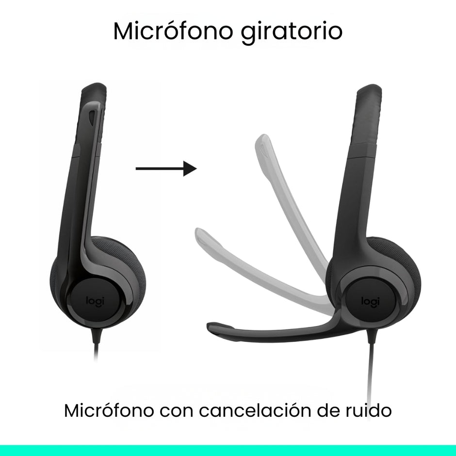 Audífonos Diadema USB-C Logitech H390 Micrófono Supresión de Ruido Audio Digital Control Mute - Negro